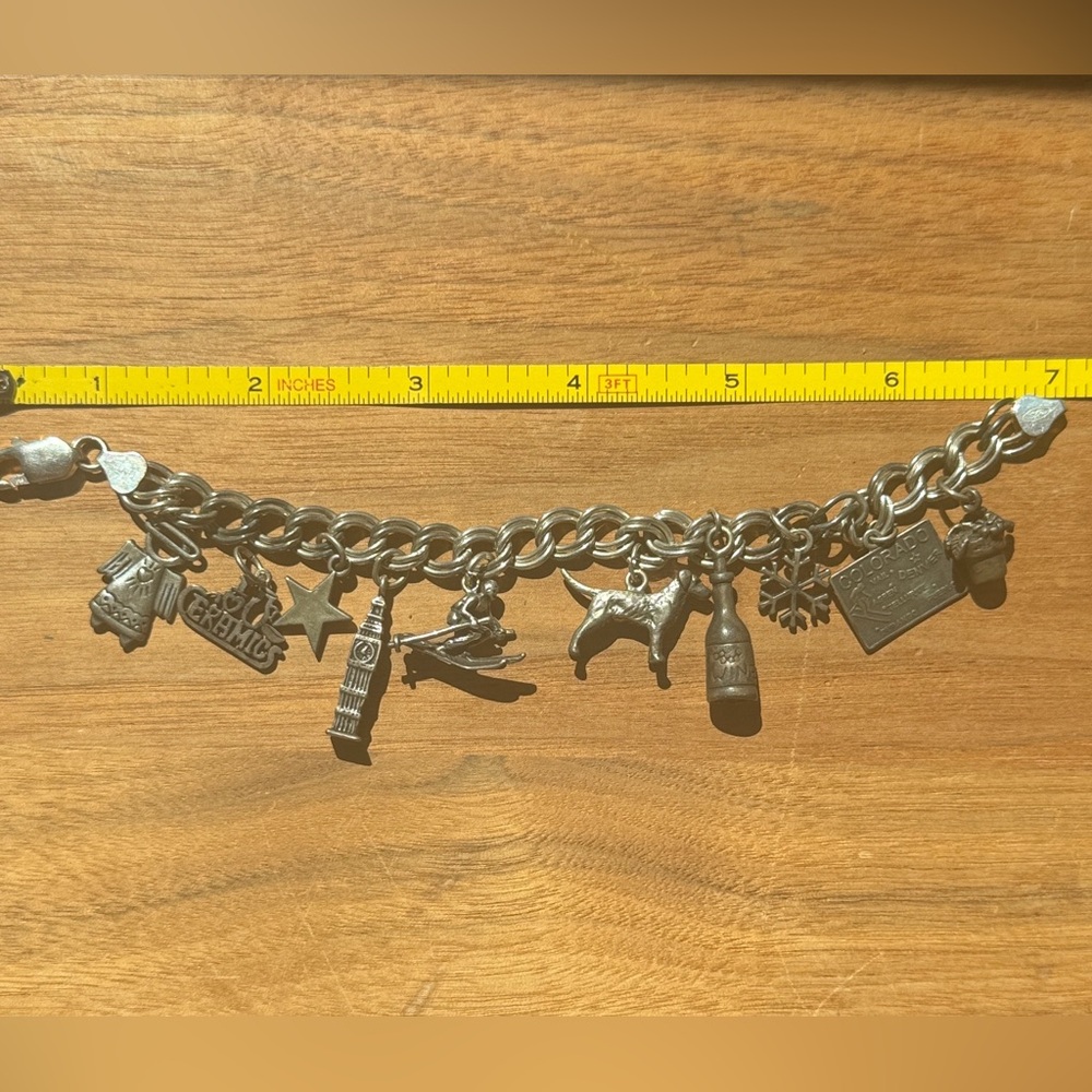 Vintage Sterling Silver 925 Charm Bracelet Colorado Ski Snow Wine Dog Angel Star
